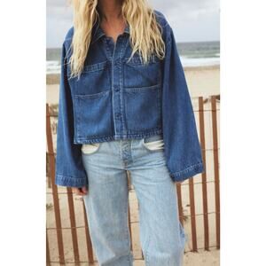 James Street Wyatt Denim Shirt Jacket Classic Blue Boxy Overshirt Large